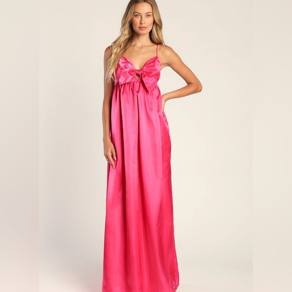 Lulu’s Pink Satin Bow Maxi Dress